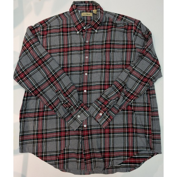 L.L. Bean Red Gray Plaid Button Long Sleeve Flannel Shirt‎ Men's Size XL Vintage - Picture 1 of 5